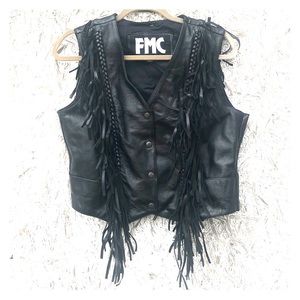 FMC Motorcycle black leather vest with Fringe